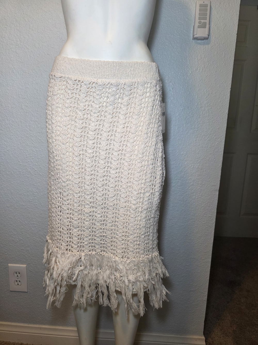 Maeve Cream Crochet Fringe Midi Skirt